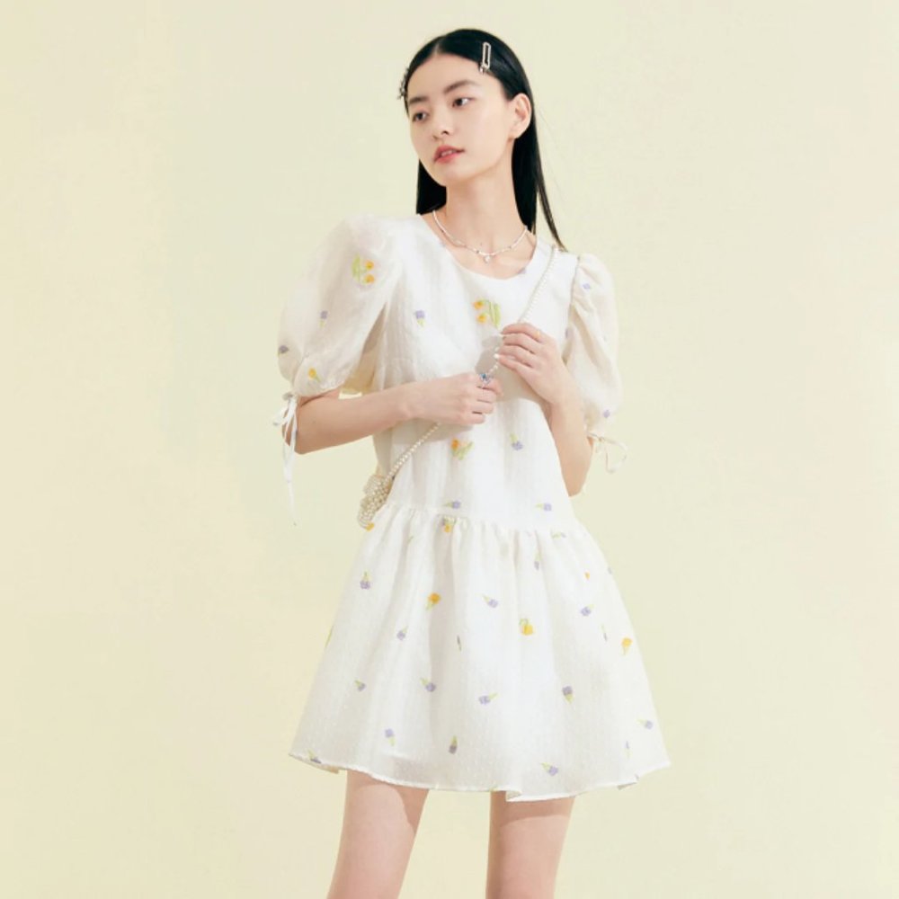 PEACEBIRD - Sweet Floral Pattern Doll Short Dress